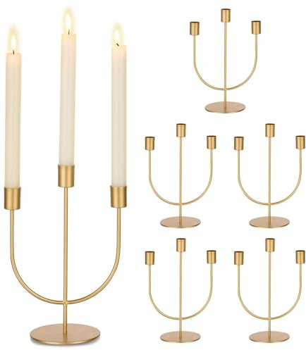 Sziqiqi Gold Candlestick Candle Holders - Candlesticks Candelabra Centerpiece for Tables Taper Candle Holder Bulk 6 Pieces Metal Candleholders for Christmas Wedding Party Event Decorations