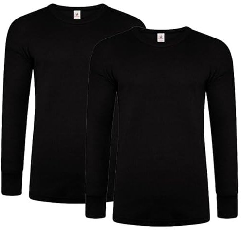 DOLCE ENVY Men's Thermal 2 Pack Long Sleeve Tops Warm Base Layer for Winter Suitable for Daily Use High Performance Full Sleeves Tops (XXL, Black)