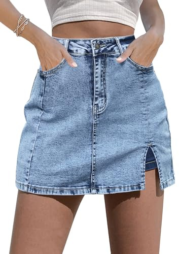 luvamia Flexclusive Denim Skorts for Women High Wasited Mini Skirts Side Slit with High Wasited Jean Shorts for Women Stretchy Jean Skorts Roadknight Blue - Acid Wash Size Medium Size 8 10