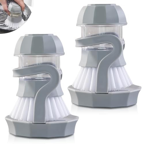 2 Stück Spülbürste mit Spülmittelspender: Nizirioo Küchenzubehör Putzbürste Integriertem Halter Reinigungsbürste mit Druckfunktion, Küchenbürste mit Halter für Geschirr Töpfen Pfannen Reinigung