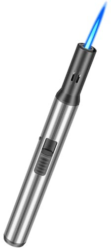 Juspota Abschließbar Feuerzeug Jetflame, 19cm Sturmfeuerzeug, Gas Nachfüllbar Winddicht Lange Stabfeuerzeug, Jet Feuerzeug, Silber (Verkauft ohne Butangas)