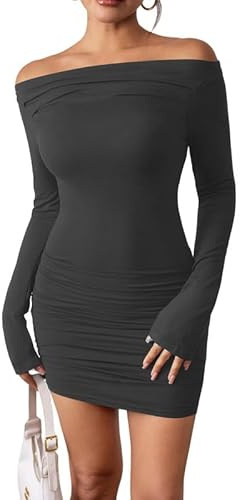 Haibang Robe Moulante Élégante Mini Robe de Soirée Sexy Épaules Dénudées Courte Bodycon Dress Chic et Glamour pour Cocktail Party et Fête Club Décontractée