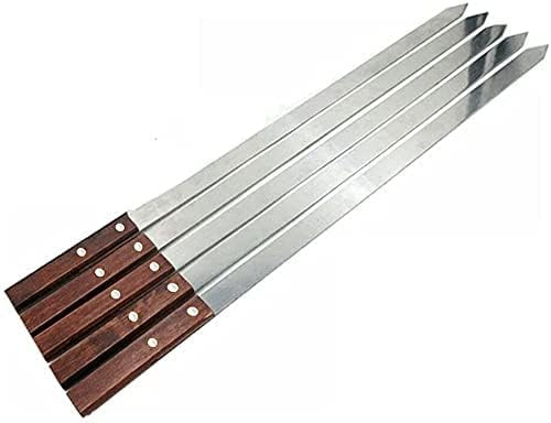 Premium BBQ Barbecue Flat Heavy Duty Skewers Wooden Handle, Metal Skewer Sticks for BBQ Grilling Kebab Party Brazilian Turkish Kebab Shish Kabob (Lx58 Wx1.3 Tx0.2) Pack of 5