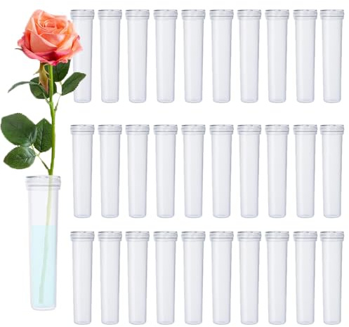 Voarge - 33 pezzi di tubi e tappi per fiori, riutilizzabili, provette e contenitori per l'acqua per fiori, per fiorista
