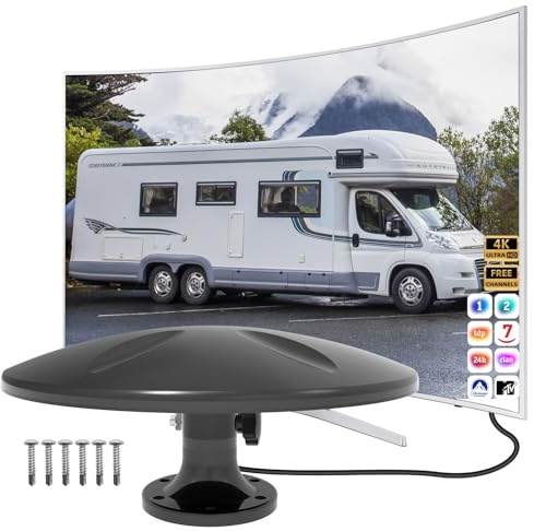 RV antenna, Antenna de RV,Antena de televisión al Aire Libre, recepción omnidireccional Adecuada para televisor HD al Aire, autocaravanas, vehículos recreativos, Camiones,Impermeable fácil de Instalar