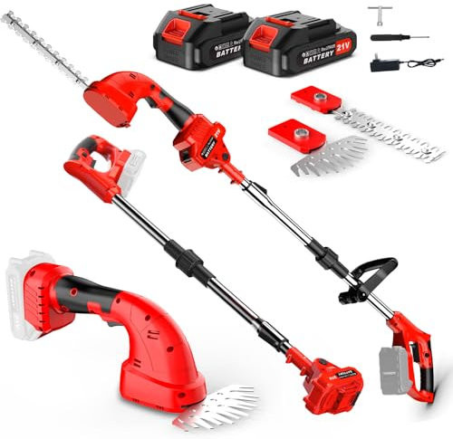 Cortasetos Electrico Telescopico, 2 x 2000mAh Cortasetos de Bateria Alcance de y Barra de Extensión de 4m, Cortasetos electrico bateria Corte de Precisión para Setos y Arbustos Altos, Fácil de Usar