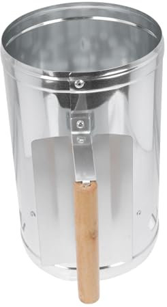 Toddmomy Accenditore per Barbecue a Carbone in Lamiera Impugnatura in Legno, Scudo Termico Protettivo, Base Ampia e Prese D’Aria per Accensione Rapida, per Grigliate all’Aperto e Campeggio