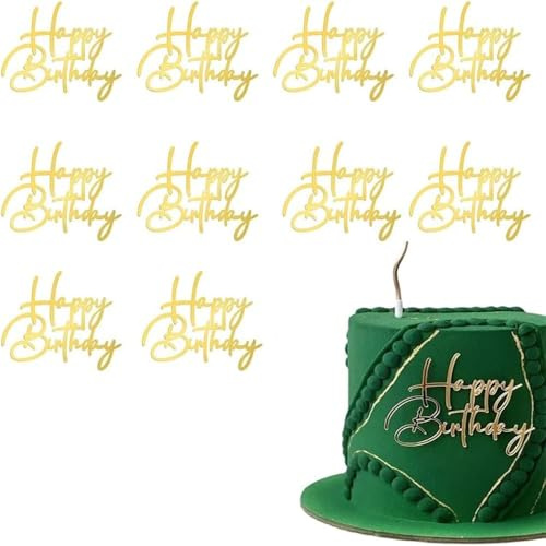 10 Pièces Décoration de Gâteau Or Cake Cupcake Topper Happy Birthday Cake Topper pour Décorer pour D'anniversaire Mariage Anniversaire Fête (Or B)