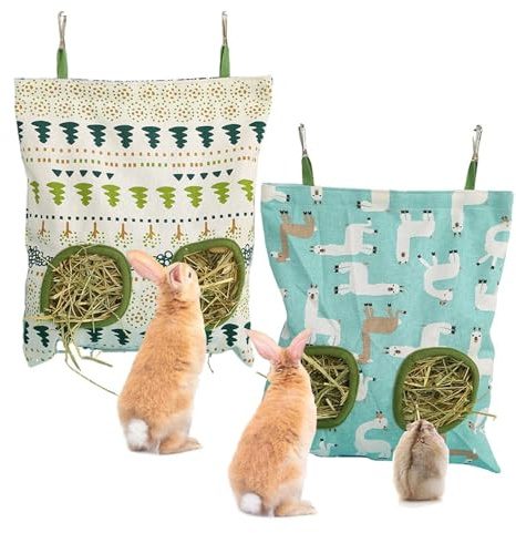 Cokoozoo Rabbit Hay Feeder - 2Pcs Guinea Pig Hay Feeder, Washable Hanging Hays Bags, Rabbit Hay Feeder Bag, Feeding Bags for Guinea Pigs, Bunnies, Chinchillas, and Hamsters