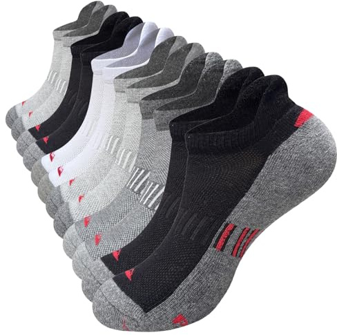OLA Men's Running Trainer Socks, 6 Pairs Anti-Blister Cushioned Socks, Breathable Cotton Ankle Socks, Sports Short Socks for Walking, Hiking, Cycling