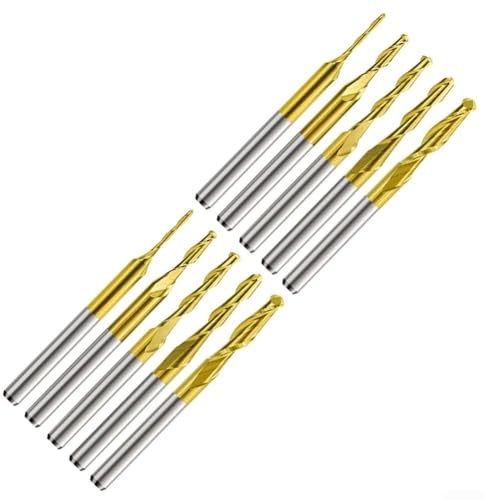Yuanpgky Nez sphérique en carbure pour fraiseuse en bout CNC tige 1/8 2 cannelures fraises à défoncer spirale pour bois, aluminium et acier - 10 pièces avec revêtement TiCoating