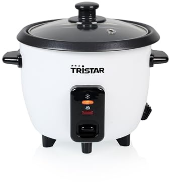 Tristar Reiskocher 0,6 L, Antihaft-Innentopf, Warmhalte- und Abschaltautomatik, Kompaktes Design, Inklusive Messbecher und Löffel, 300 W, RK-6142