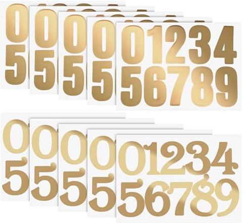 ZEYIYER 10Sheet Gold Number Stickers, 0-9 Gold Self Adhesive Numbers, 1.5 inch Vinyl Numbers for Mailbox, Poster, Scrapbook, Helmet