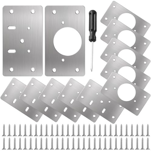 10 Pièces Plaque Reparation Charniere Porte, Charnière Plate en Acier Inoxydable à 8 Trous Adaptées au Bois et aux Meubles, Avec Vis et Tournevis (En Forme De Coupe + Tête Plate)