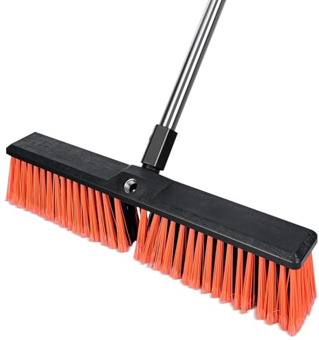 Push Broom, Heavy Duty Outdoor Broom with 55 Long Handle for Cleaning of Patios, Driveways, Garages, Patios, Warehouses and Concrete Floors, 18 Inches