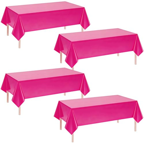ATBEAMEN HotPink Disposable Plastic Table Cloth 4 Pack,Rectangular Plastic Tablecloths 54 x 108 Inch,Waterproof Party Decorative Tablecloths for Birthday,Baby Shower,Picnic and Events Decor