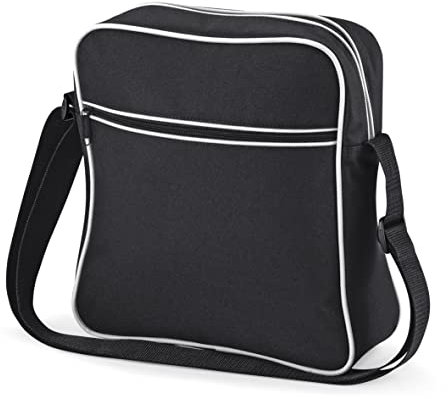 BagBase Retro Flight Bag, Black / White, 30 x 28 x 10 cm