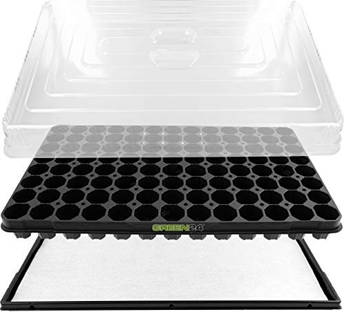 GREEN24 Anzuchthaus PRO104 Zimmer-Gewächshaus Hydroponik XL, automatische Bewässerung für die Anzucht - Profi Treibhaus mit Wanne + Kapillarsystem + QP Topfplatte + Haube