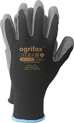 Ogrifox OX-Lateks_BS9 Latexhandschuhe, Schutzhandschuhe, Arbeitshandschuhe, Schwarz-Grau, 9 Größe, 240 Paar