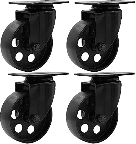 FactorDuty FactorDuty 4 All Black Metal Swivel Plate Caster Wheels Heavy Duty High-Gauge Steel (3 No Brake)