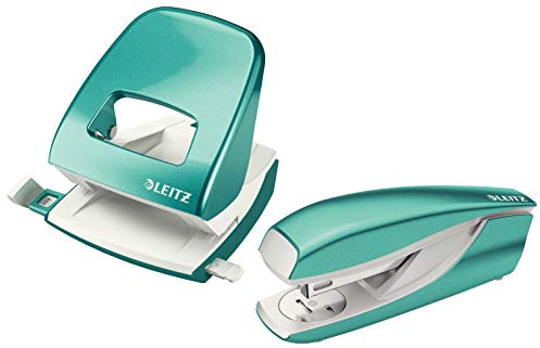Leitz Heftgerät (30 Blatt, Metall mit Kunststoffelementen, Inkl. Heftklammern, New NeXXt Wow) (Eisblau metallic + Locher)