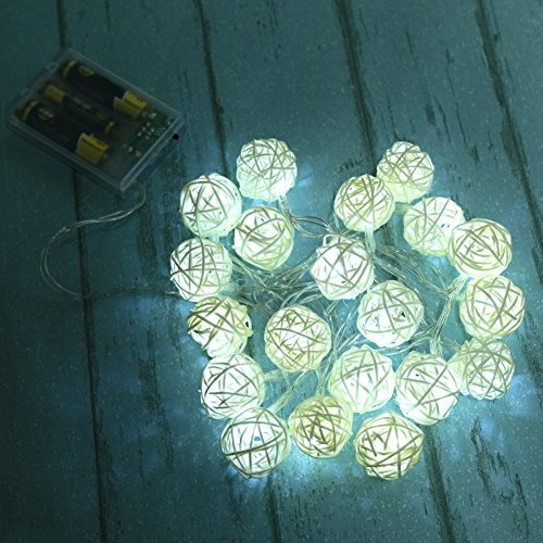 Navideñas Cadena de Luces esférico, Surwin con Pilas Guirnaldas Luminosas de Interior Decoración para Exterior, Jardines, Fiesta de Navidad (blanco,2.2M/20LED)
