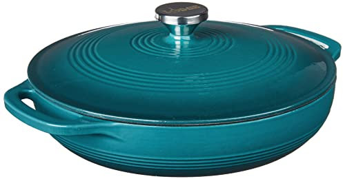 Lodge Schmortopf aus emailliertem Gusseisen mit Deckel, Doppelgriffe, ofenfest bis 260 °C oder auf dem Herd, zum Marinieren, Kochen, Backen, Kühlen und Servieren – Lagune
