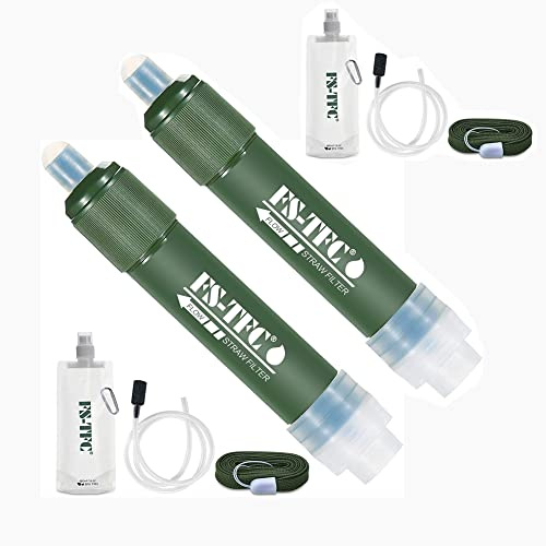 Filtre à eau extérieur 3000L Mini purificateur d'eau camping portable élimine 99,99 % des bactéries, avec paille et sac rangement, pour les voyages et la préparation aux situations d'urgence, 2 pièces