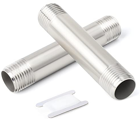 ERGAOBOY 2 stycken 1/2 tum BSP yttre gänga x 250 mm rörnippel, 304 rostfritt stål gängrör rak kontakt med PTFE-tätningstejp för vatten, luft, gas och sanitär