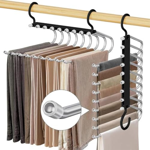 WEKIWGOT 2 Stück Hosenbügel Kleiderbügel Platzsparend, 9 Etagen rutschfest Faltbare Multi Bügel, Kleiderschrank Organizer für Hosen für Damen und Herren, Schals, Jeans, Kleidung, Handtücher