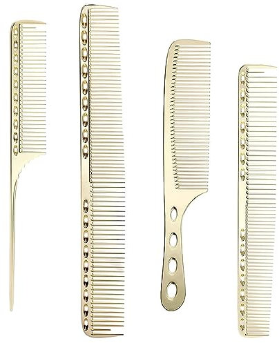 BOKIOESDE 4 teiliger Unisex Haarkamm aus Aluminium für leichten und langlebigen Haarschneidekamm, Metall Friseurkamm, Lokales reiches Gold