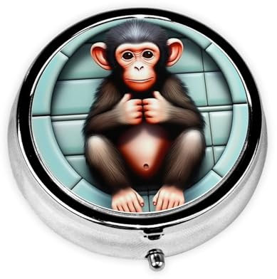 The Silent Monkey Tragbare Pillendose aus Metall, rund, Mini, 3 Fächer, Kunststoffeinsatz, Scharnierverschluss, geeignet für kleine Pillen, Must-Have für Reisen