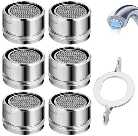 FKWKUW Lot De 6 Aérateurs pour Robinets, Embout De Robinet, Tamis De Robinet, Régulateur De Jet, Buse Mélangeuse avec Filtre en Acier Inoxydable Et Douilles Chromées, pour Robinets