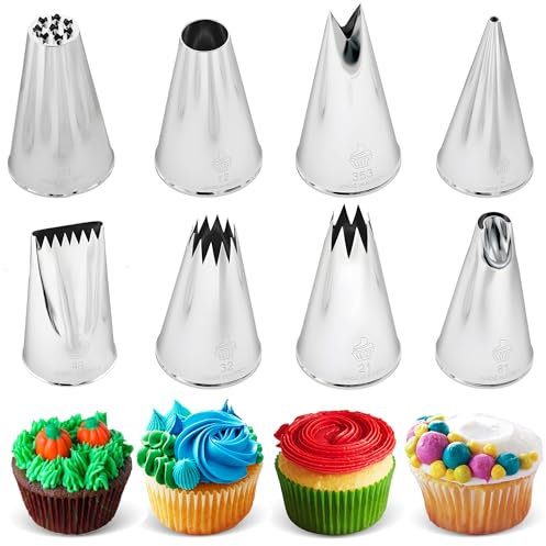 CukkiCakes Kit de Repostería Profesional (8pcs): Manga Pastelera Reutilizable + 5 Boquillas XL (849, 869, 829, 808, 232), para decoración de Cupcakes, Tartas, Churros - Made in Korea & Japan