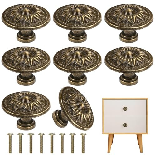 8 Stück Schrankknöpfe Vintage, Antike Bronzefarbene Schrankknöpfe, 30mm Schrankgriffe Rund, Schubladenknöpfe Vintage mit Schrauben, Möbelknöpfe Vintage für Schrank, Kommode, Schrank, Badezimmer