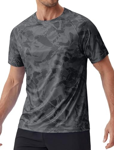 PINSPARK Sonnenschutz Shirt Herren UPF 50+ Sport Tshirts Frühling Funktions Laufshirt UV-Shirts Rashguard Leicht Atmungsaktiv Surfen Angeln Wandern Top Grau XL