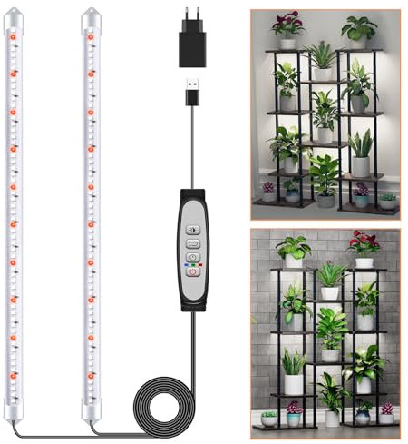 2 Barras de Luz para Cultivo de Plantas, Lámpara de Luz Solar de Espectro Completo con Temporizador 6/12/18H, 5 Niveles Regulables para Suculentas, Estante para Plantas, Bajo Armario