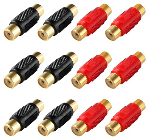 KUOQIY 12 ST RCA Hona till Hona Koppling, RCA Phono Kopplingsadapter, för Högtalare, Phono, Förstärkare, Guldpläterad - Svart, Röd