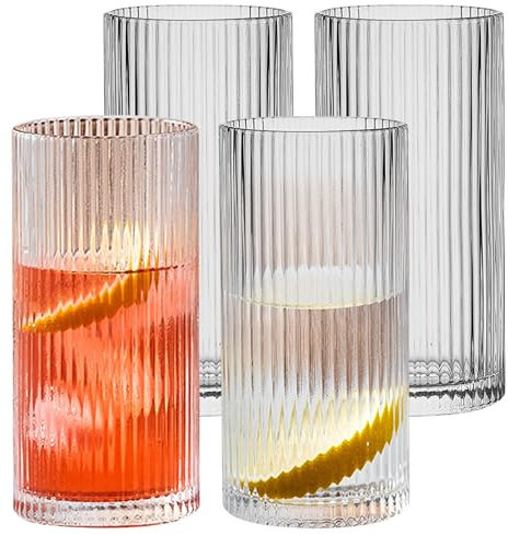 SMELEYOU Capas de acanalado 4 piezas 450 ml de vaso tazas acanaladas de vidrio de vidrio minimalista