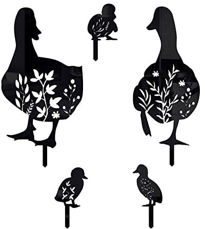 Vynetra Lot de 4,6 m de canard noir - Statue de canard décorative pour jardin, terrasse - Piquets en acrylique - Décoration d'extérieur
