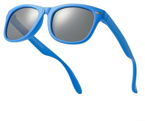 Komonee Kids Flexible Sunglasses Polarized Azure Blue Silicone Drifter Classic Style Retro Sun Shades Eye Glasses UV400 Unisex For Boys and Girls Age 3-10