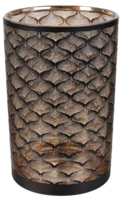 AltoBuy Vase Cylindrique en Verre Noir et Cuivre à Motifs - Maury