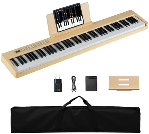 COSTWAY Keyboard Piano 88 Tangenter, Digitalt Keyboard med MIDI, Sustain-pedal, Musikstativ och Bärväska, Bärbart Elektriskt Piano för Nybörjare Barn Vuxna Gul