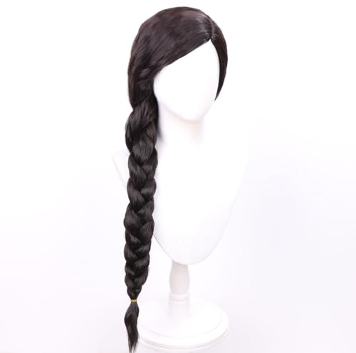 TRIXES Peluca Larga Negra con Trenza - Peluca Disfraz con Trenzas - Perfecta para Disfraces, Cosplay, Halloween y Fiestas Temáticas