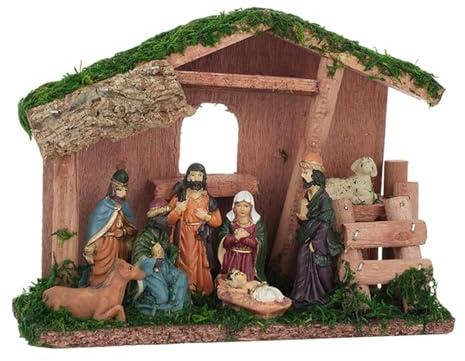 Colcolo Crèche de Noël avec figurines et étable, sculptures religieuses pour décorer la cheminée pendant les fêtes, Style A