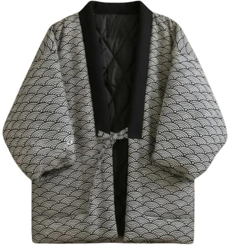 Ericetion Chaquetas Japonesas Cálidas con Estampado De Ondas Estilo Japonés, Abrigo Informal con Frente Abierto, Abrigo Tradicional Hanten, Abrigo Acolchado De Moda
