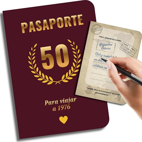 EQUIK PRODUCTS Tarjeta para 50 años | Pasaporte libro de firmas para hombre y mujer | Libro de invitados con juegos | Año 1976 | Viaje al año de nacimiento