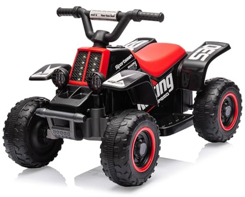 RBFGYIOP Quad elettrico per bambini 6V con luci LED, musica e clacson - Avvio a pulsante - Velocità 1,8 km/h - Lunga durata batteria - Marcia avanti/indietro - Poggiapiedi - ATV giocattolo per bambini