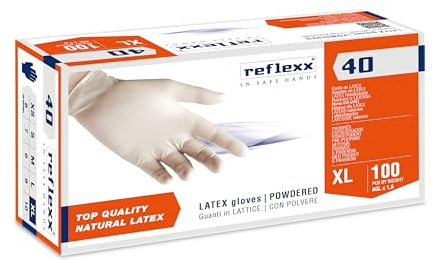 Reflexx R40, Guanti in Lattice con Polvere Gr. 5.4, 100 Pezzi, Bianco