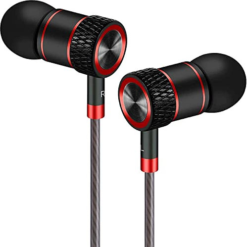 Écouteurs, écouteurs avec câbles et Bouton, Microphone intégré, Isolation du Bruit et Son stéréo, compatibles avec Andriod, Samsung, Huawei, PC et Autres Noir/Rouge